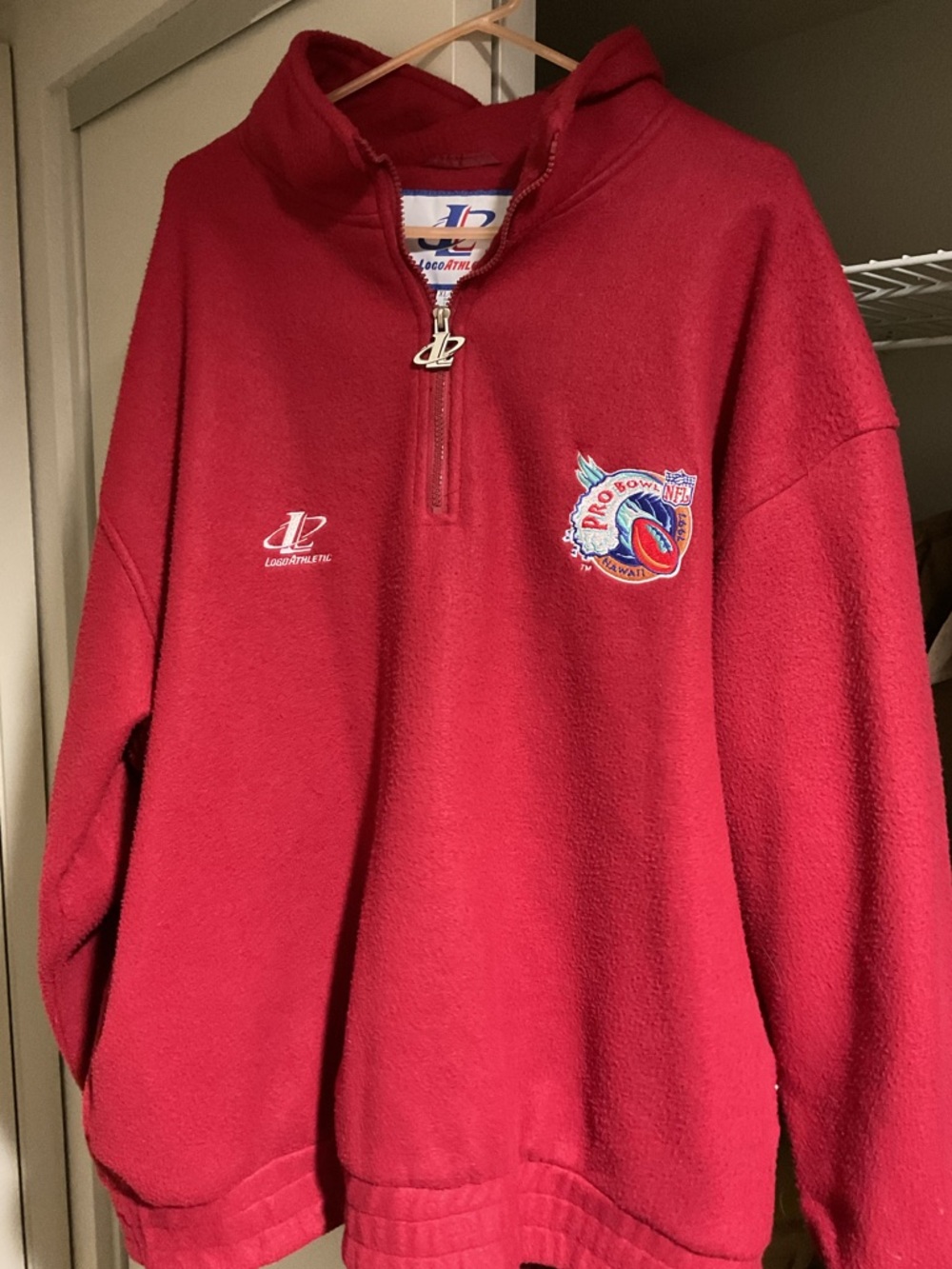Logo Athletic Red Quarter-Zip Pro Bowl Pullover Sweater